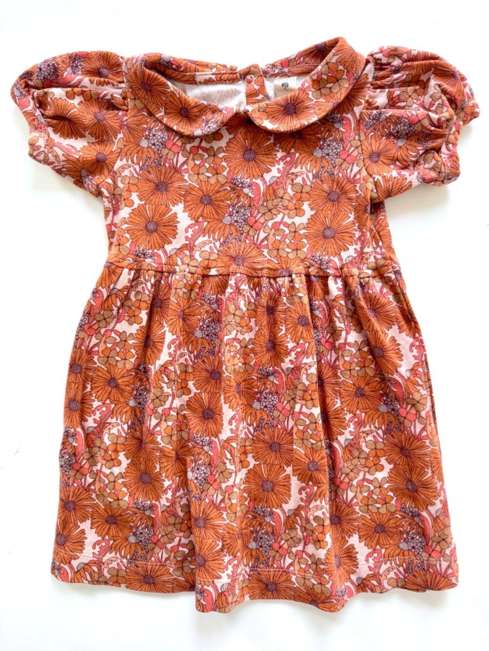 Kate Quinn Girls Retro Floral Collar Dress 3T Rust